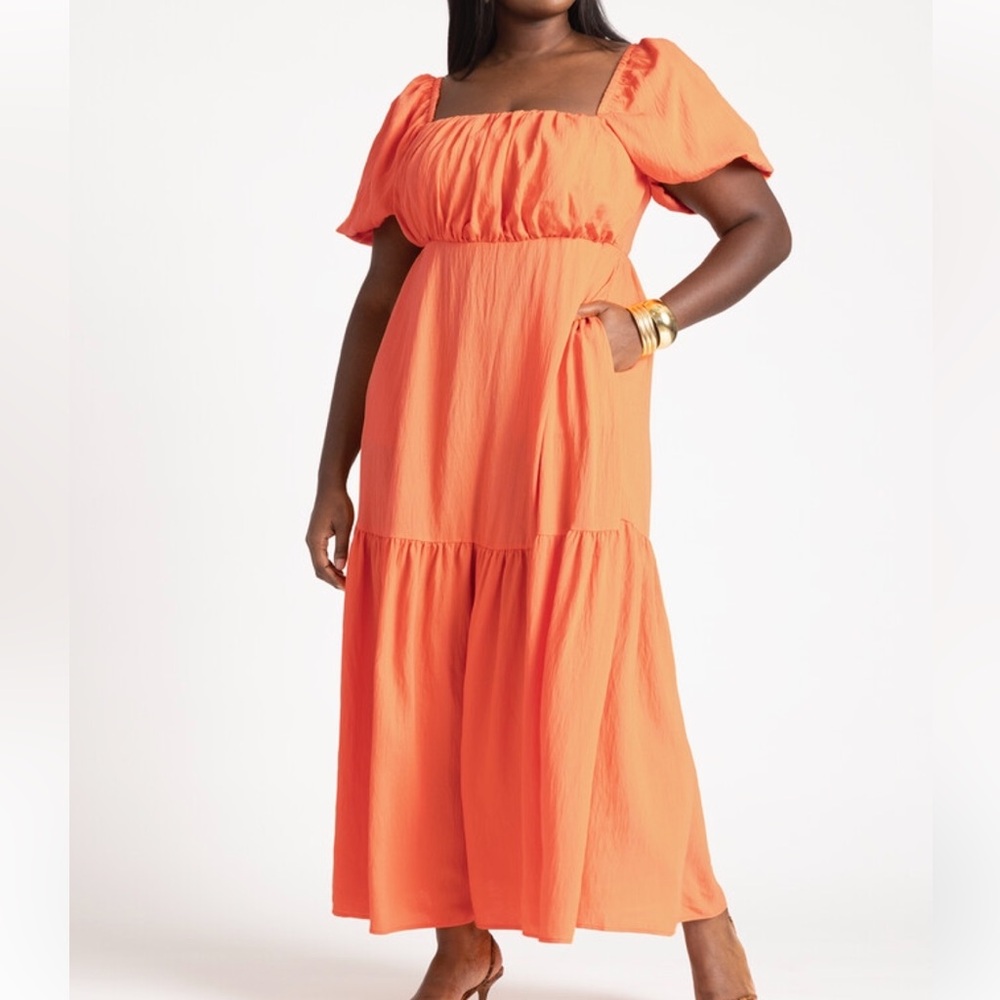 ELOQUII | PUFF SLEEVE TIERED DRESS IN MELON | NWT | SZ: 20